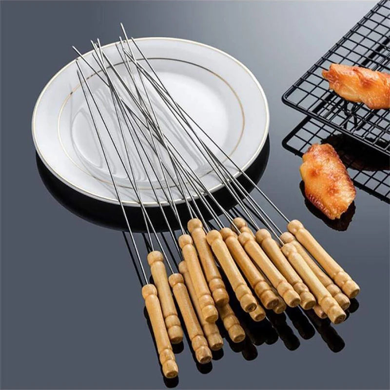 High-Quality BBQ Wooden Handle Skewers – Set of 12 pcs.