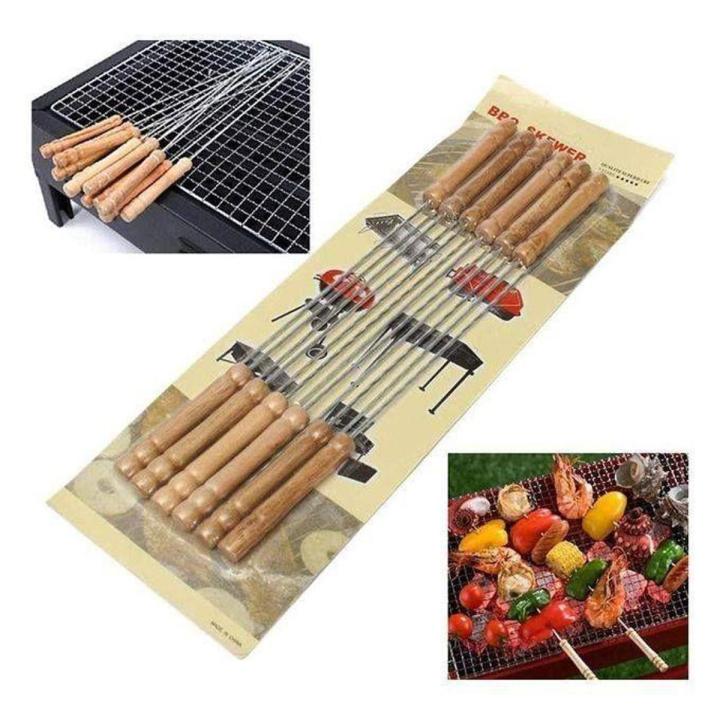 High-Quality BBQ Wooden Handle Skewers – Set of 12 pcs.