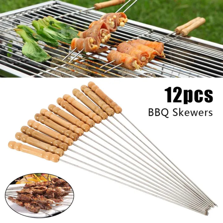 High-Quality BBQ Wooden Handle Skewers – Set of 12 pcs.